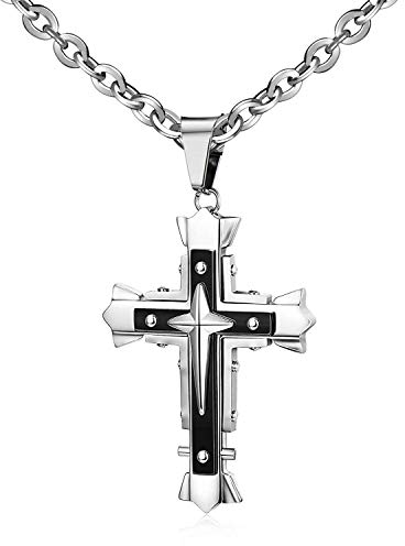 Feilok Halskette Edelstahl Herren Kreuz Anhänger Glauben Hoffnung Liebe Kreuz Religiöse Kette Männer Baseball Schwarz