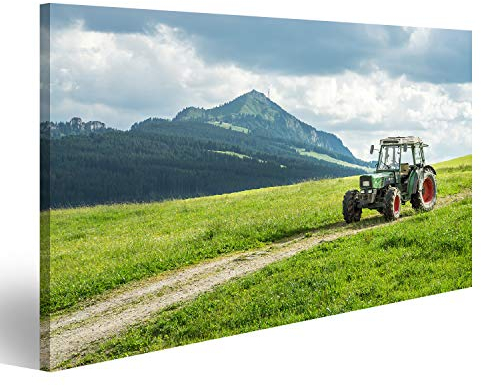 Bild Bilder auf Leinwand Alter Traktor auf der Wiese Schöner Bergblick in den Alpen Wandbild Poster Leinwandbild TML