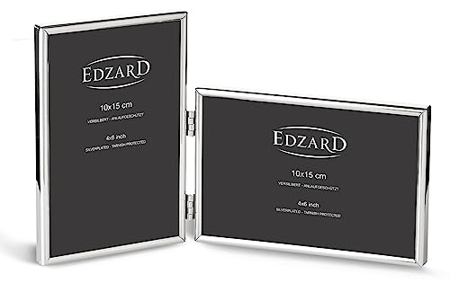 EDZARD Doppel-Fotorahmen Collage Otto für 2 Fotos 10 x 15 cm, Hoch-Querformat, edel versilbert, anlaufgeschützt, mit Samtrücken, Fotorahmen zum Stellen