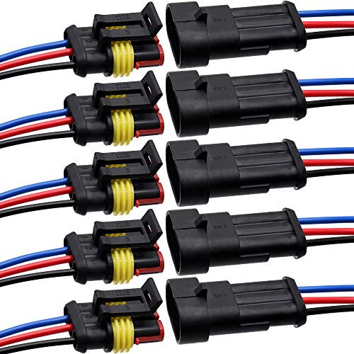 Connecteur étanche à 3 broches, mâle et femelle, câble 16 AWG adapté pour voiture, camion, bateau et autres connexions de fils (kit de 5)