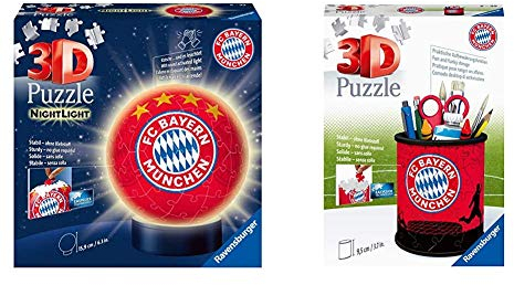 Ravensburger 3D Puzzle Nachtlicht FC Bayern München - Fanartikel für Kinder ab 6 Jahren, LED Nachttischlampe mit Klatsch-Mechanismus & 3D Puzzle 11215 - Utensilo - FC Bayern München - 54 Teile