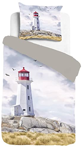 ESPiCO Bettgarnitur Sleep and Dream Leuchtturm Felsenstrand Vögel Urlaub Landschaft Meer Renforcé, Größe:135 cm x 200 cm