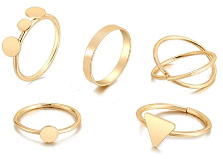 PUYYDS New Korea Vintage Bunte Stein Metallische Kette Trendy Geometrie Hit Ringe Set für Frauen Mädchen Schmuck