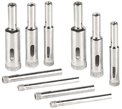 Mesee 10 Pieces Diamond Drill Bit Set, Diamond Hole Saw Hollow Core Drill Bits Extractor Remover Tools for Tile Ceramic Glass Marble Stone Brick - 5mm 6mm 8mm 10mm 12mm