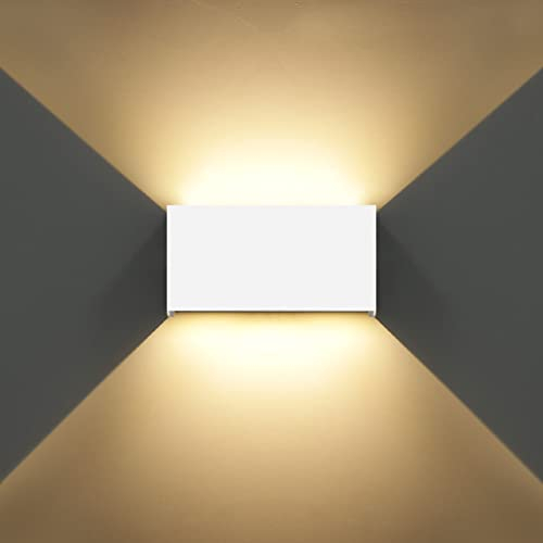 KAWELL 12W Modern Wandleuchte LED Wandlampe Up Down Einstellbarer Abstrahlwinkel Aluminium Wandbeleuchtung Innen Außen Wasserdicht IP65 für Badezimmer Treppen Schlafzimmer Wohnzimmer, Weiß 3000K