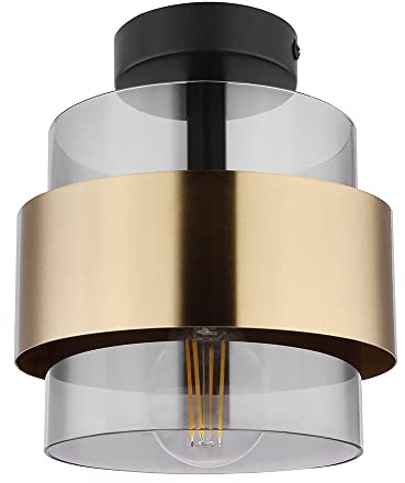 Kleine Deckenlampe MILLEY mit Rauchglas Lampenschirm Ø18cm, Messingring |