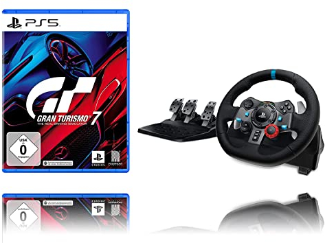 Logitech G29 Driving Force Gaming Rennlenkrad, Lenkbereich, Racing Leder-Lenkrad, Verstellbare Edelstahl Bodenpedale, für PS5, PS4, PC, Mac - Schwarz + Gran Turismo 7 Standard Edition [PlayStation 5]