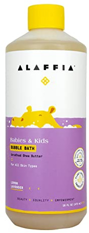 Alaffia Babies and Kids Bubble Bath, Gentle Bath Essentials for Delicate Skin, Plant-Based Formula that is Paraben & Sulfate-Free, Vegan, Calming with Long-Lasting Bubbles, Lemon Lavender 16 Fl Oz
