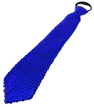 Cadoline Blaue Herren-Krawatte zum Anklipsen aus Polyester mit Pailletten, 38 x 8 cm