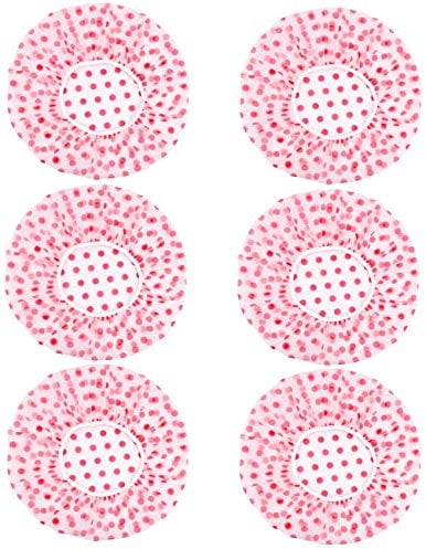 6 Pcs Shower Caps, Reusable Bath Cap with Elastic Band, Waterproof Plastic Shower Caps for Women, Men, Kids (Red)