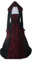 Robe longue vintage pour femme - Style gothique, médiévale et Renaissance - Taille nouée - Avec capuche - Costume de princesse Renaissance - Pour les fêtes de cosplay, Halloween, le carnaval - Rouge -