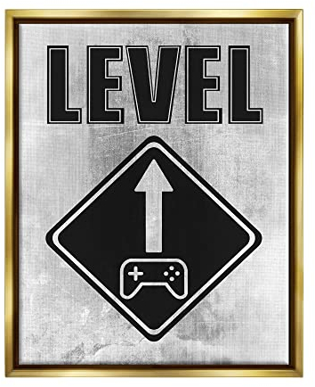 Stupell Industries Marcus Prime Level Up Gaming-Symbol, schwimmend, gerahmt, Wandkunst, Design