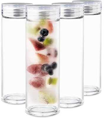 Glass Water Bottles - 4 Pack Wide Mouth Juice Bottles with Clear Lids for Juicing, Smoothies, Fruit Water, Teas, Beverage Storage - 16oz, Leakproof, Reusable, Borosilicate