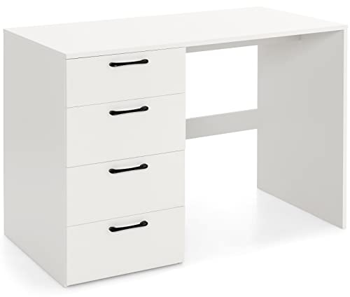 Giantex Computer-Schreibtisch mit 4 Schubladen, Bürotisch aus Holz, zum Schreiben, für Heimbüro, mit Aufbewahrungsschrank, für Arbeitsplätze, weiß, 110 x 60 x 76 cm