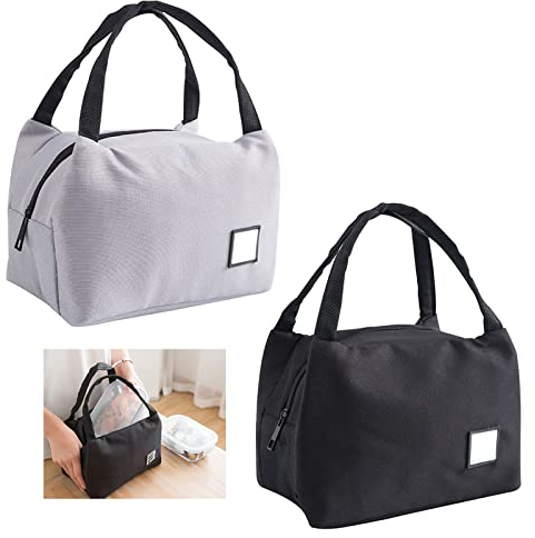 Bustlwor 2 Pcs Kleine Kühltasche, Isolierte Lunchtasche, Lunchtasche, mit Reißverschluss Wasserdicht, für Picknick Outdoor Schule Büro Arbeit Essen und Trinken (Schwarz und Grau)