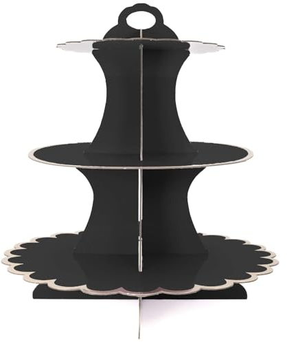 INTIRILIFE Etagere aus Karton mit 3 Ebenen in Schwarz - 29 / 21.5 / 16 x 35 cm - Tortenständer aus Pappe, Muffinständer Cupcake Ständer zum selbst aufbauen