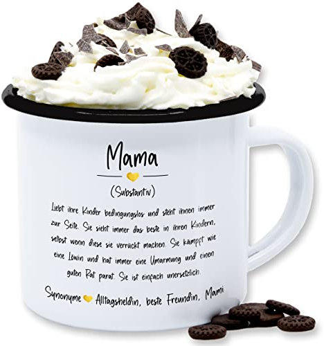 Emaille Tasse Blechtasse - Tassen - Mama Definition - Geschenk Mutti Muttertag Mami - 300 ml - Weiß Schwarz - zum mum aus mütter muttertagsgeschenke muddi mom mutter muttertagsgeschenk mommy mamas