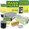MANN-FILTER Inspektionspaket Filterset 1x Ölfilter, 1x Luftfilter, 1x Innenraumfilter (Aktivkohlefilter), 1x Kraftstofffilter, Kompatibel mit MERCEDES-BENZ C-Klasse, E-Klasse, GLK-Klasse (X204)