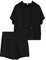REORIA Damen Trainingsanzüge Kurzarm-Hoodie und fließende Shorts Jogginganzug Zweiteiler Overall Sommer Outfits Schwarz L