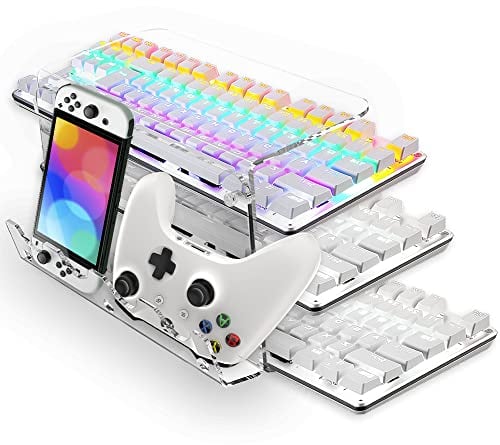 Acrylic Keyboard Mouse Storage Rack, 3-Tier Keyboard Display Stand,Acrylic Frame Holder Stand, Gaming Keyboard Plate Holder Keyboard Mouse Handle Desktop Storage Rack (Acrylic Clear)
