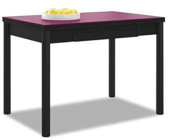 ASTIMESA Ausziehbarer Küchentisch, Gestell in Schwarz, auberginefarben, ideal für kleine Räume, 90 x 50 cm, ausziehbar 140 x 50 cm