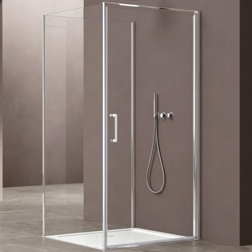 doporro U-Form Duschkabine 90x75x90cm Duschabtrennung mit Drehtüren | 8mm ESG-Sicherheitsglas Klarglas inkl. Nano-Beschichtung | Höhe 195cm | Aluminiumrahmen in Chrom | Ravenna36UK