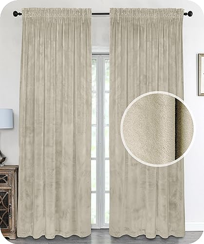BEAUTEX Samt Vorhang Kräuselband U-Band Gardine Velvet abdunkelnd und Blickdicht, 140x245 cm (Breite 140 cm, Höhe 245 cm, Beige)
