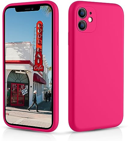 CALOOP Slim-Fit for iPhone 11 Case,Skin Soft Liquid Silicone,Sturdy Hard Frame Shockproof Cover with Anti-Scratch Microfiber Lining,Full Protection for Screen and Lens,6.1 inch(Hot Pink)