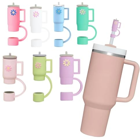 Conquerall 7PCS Cup Shaped Straw Cap Mini Cute and Safe Food Grade Silicone Straw Cap Stanley Cup Special Accessory for 10mm Straw