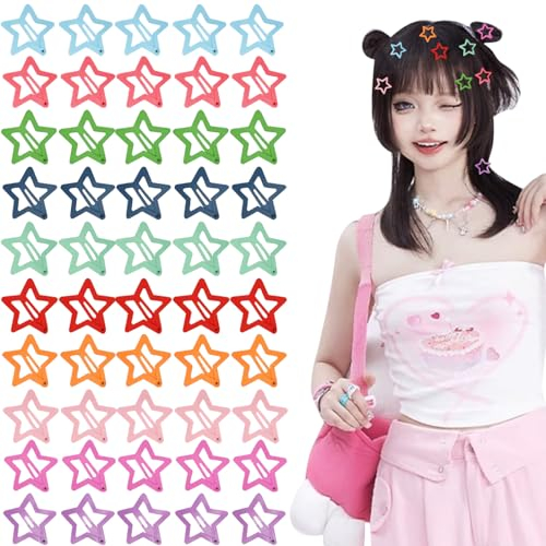 50 fermagli per capelli a stella, fermagli per capelli a stella in metallo, fermagli a stella colorati anni 2000, fermagli a stella antiscivolo per capelli spessi e sottili, fermagli (10 colori)