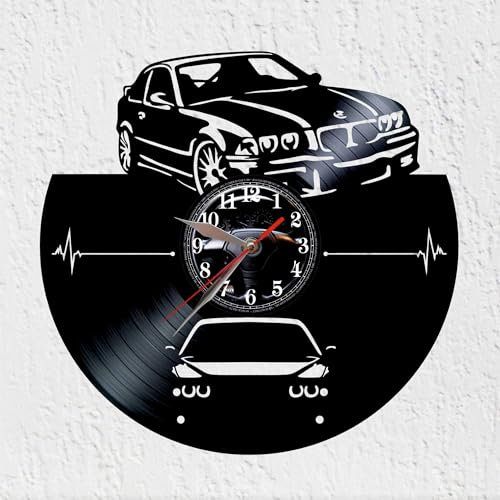 VINY WOODY Wanduhr Vinyl Scheibe Silhouette Große Tourismus Beliebte Sportwagen