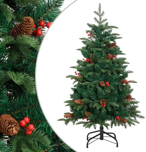 vidaXL Künstlicher Weihnachtsbaum, Klappbar Christbaum mit Zapfen Beeren Spitzen, Tannenbaum Kunstbaum mit Metallständer, Weihnachtsdeko Dekobaum für Innen Außen, 150cm
