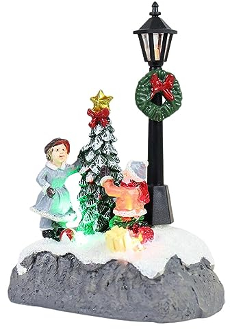 ISAKEN Weihnachtsdorf Mit Straßenbeleuchtung, LED Beleuchtung Weihnachtsdorfhäuser Harz Batteriebetrieben Weihnachtsdorf Zubehör für weihnachtliche Heimdekorationen