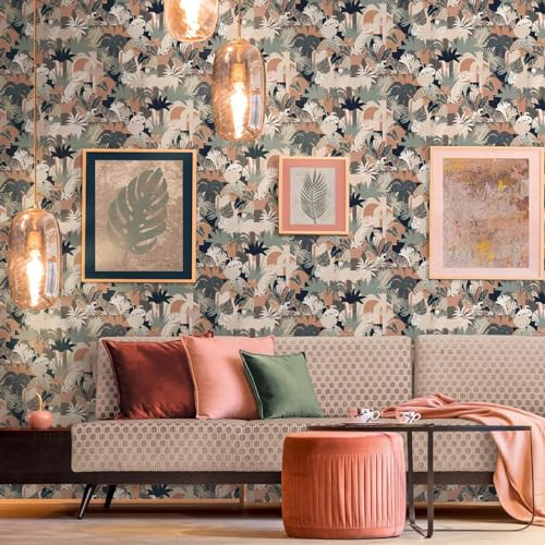 BRICOFLOR Dschungel Tapete mit Bogen Design modern Palmenblätter Vliestapete in Blau Grau Grün Braun ideal für Schlafzimmer