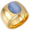 Mesnt Verlobungsring Damen, Edelstahl 15MM breiter Ring mit ovalem Stein für Damen Gold Blau, Größe 54 (17.2)