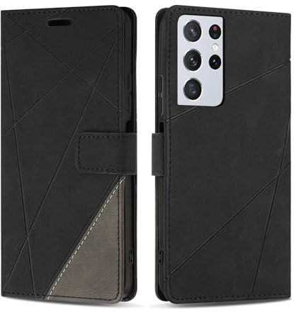 SONWO Coque pour Samsung Galaxy S21 Ultra, Protection Housse Etui en Cuir PU Portefeuille avec Emplacements Cartes et Fonction Support pour Galaxy S21 Ultra, Noir