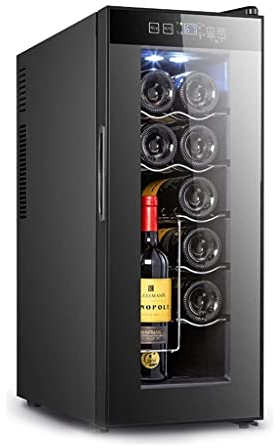 Cantina per vini indipendente, cantinetta per vino da 10 bottiglie, frigorifero per vino a temperatura controllata, ghiacciaia per uso domestico, refrigerazione elettronica (Nero 25*50*63,5 cm)