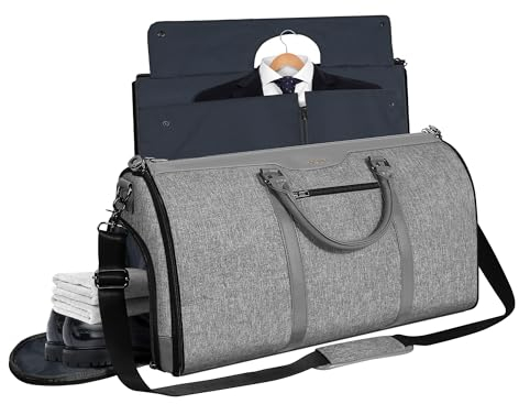 Kleidersack für Reisen, Handgepäck, wandelbarer Seesack mit Schuhfach, perfekt für Geschäftsreisen und Wochenendausflüge, Hellgrau, Für Reisen