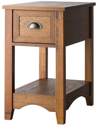 GYMAX Nachttisch, schmaler Beistelltisch, Sofatisch mit Schublade & offenem Regal, Nachtkommode für Wohnzimmer & Schlafzimmer, 33 x 56 x 58,5 cm (1, Braun)