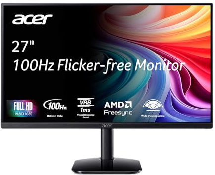 Acer KB272 E0bi - Monitor de Oficina para Juegos de 27 Pulgadas IPS Full HD (1920 x 1080) de Marco Cero con tecnología AMD FreeSync hasta 100 Hz, actualización de 1 ms (VRB), Puertos HDMI y VGA de