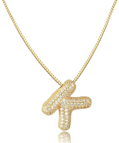 AFSTALR Damen bubble buchstaben kete Gold K ice out Balon halskette mit initial Anhanger Blase Schmuck 45+5cm