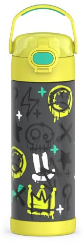 THERMOS FUNTAINER 16 Ounce Stainless Steel Vacuum Insulated Bottle with Wide Spout Lid, Graffiti Boy