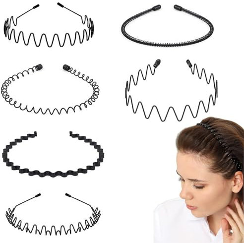 Serre-tête pour cheveux, 6 pièces, bandeau pour cheveux en métal, bandeau ondulé, unisexe en métal, multi-styles, convient pour le sport, le yoga, le maquillage