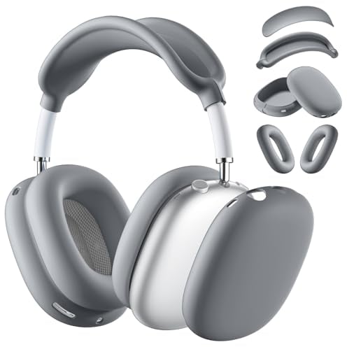 Maledan Hülle Kompatibel mit AirPods Max Hülle Case, Weiche Silikon Ohrpolster Abdeckung+ Ohrmuscheln Schutzhülle+Stirnband Cover, Kratzfest Accessories Zubehör für Apple AirPods Max Kopfhörer,Grau