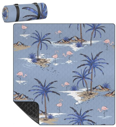 Mularoka Palmen-Flamingo-Picknickdecke, wasserdicht, sanddicht, faltbar, Stranddecke, 200,7 x 200,7 cm, extra groß, tragbar, waschbar, Outdoor-Matte für Camping, Park, Gras, Wandern, Reisen