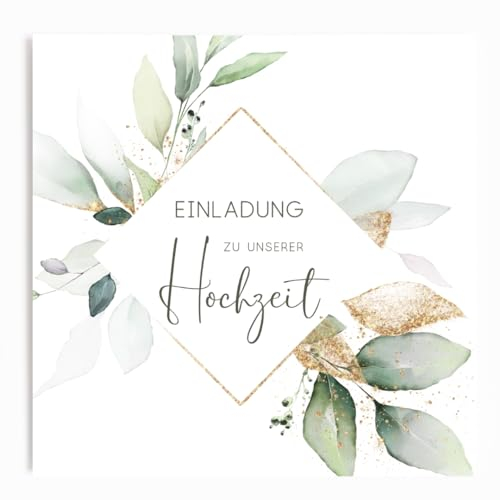 Fabelhafte Dinge Einladungskarten Geburtstag, Einladungskarten Hochzeit, Kommunion, Konfirmation & Jugendweihe oder für Anlässe wie Taufe & Einschulung, Grün-Gold Design, inkl. Umschläge (20 Stück)