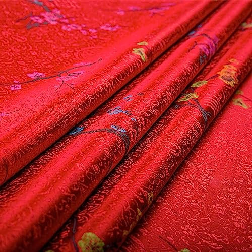 Tissus glissants, tissus en forme de dragon Tissu de revêtement en satin, coussin de meubles en nylon manuel en soie chinoise, motif de branches de fleurs de prunier for la couture de bonne fortune, r