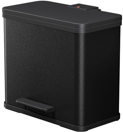 Hailo Eco duo L - Mülltrenner 2 x 14 Liter - 28 Liter - Soft Close Deckel - 2-in-1 Treteimer mit 2 Kunststoff Inneneimern - Mülleimer mit Pedal rechteckig - Made in Germany - Stahlblech - Schwarz