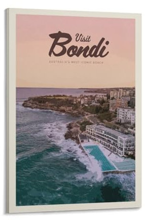 Jdjdu Vintage-Reiseposter, Bondi-Strand, Australien, Geschenk, Wanddekoration, Malerei, Poster, Leinwand, Kunstposter