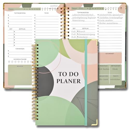 To Do Planer & Daily Planner A5: Tagesplaner undatiert - Notizbuch mit To Do Liste Spiral 120 Seiten/60 Blatt148x210mm mit Hard Cover fur Zuhause, Organizer, Schule & Buro
